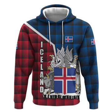 Iceland Crest Hoodie with Viking Dragon and Icelandic Flag Plaid Pattern TS04