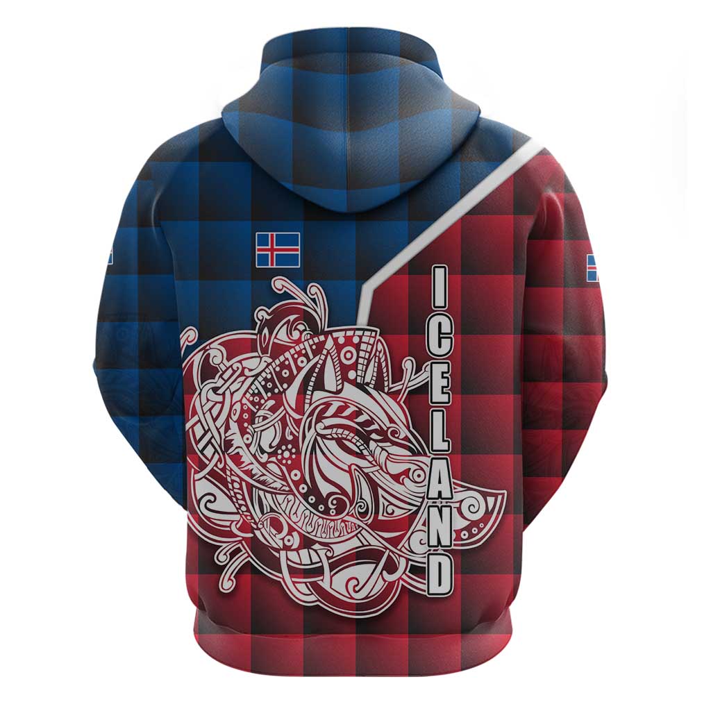 Iceland Crest Hoodie with Viking Dragon and Icelandic Flag Plaid Pattern TS04