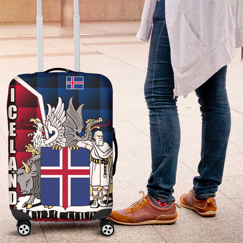 Iceland Crest Luggage Cover with Viking Dragon and Icelandic Flag Plaid Pattern TS04