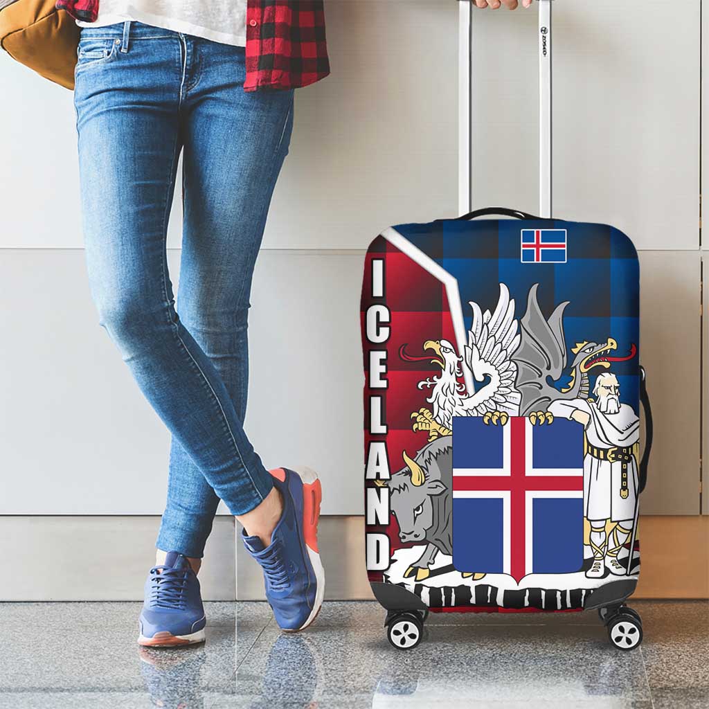 Iceland Crest Luggage Cover with Viking Dragon and Icelandic Flag Plaid Pattern TS04