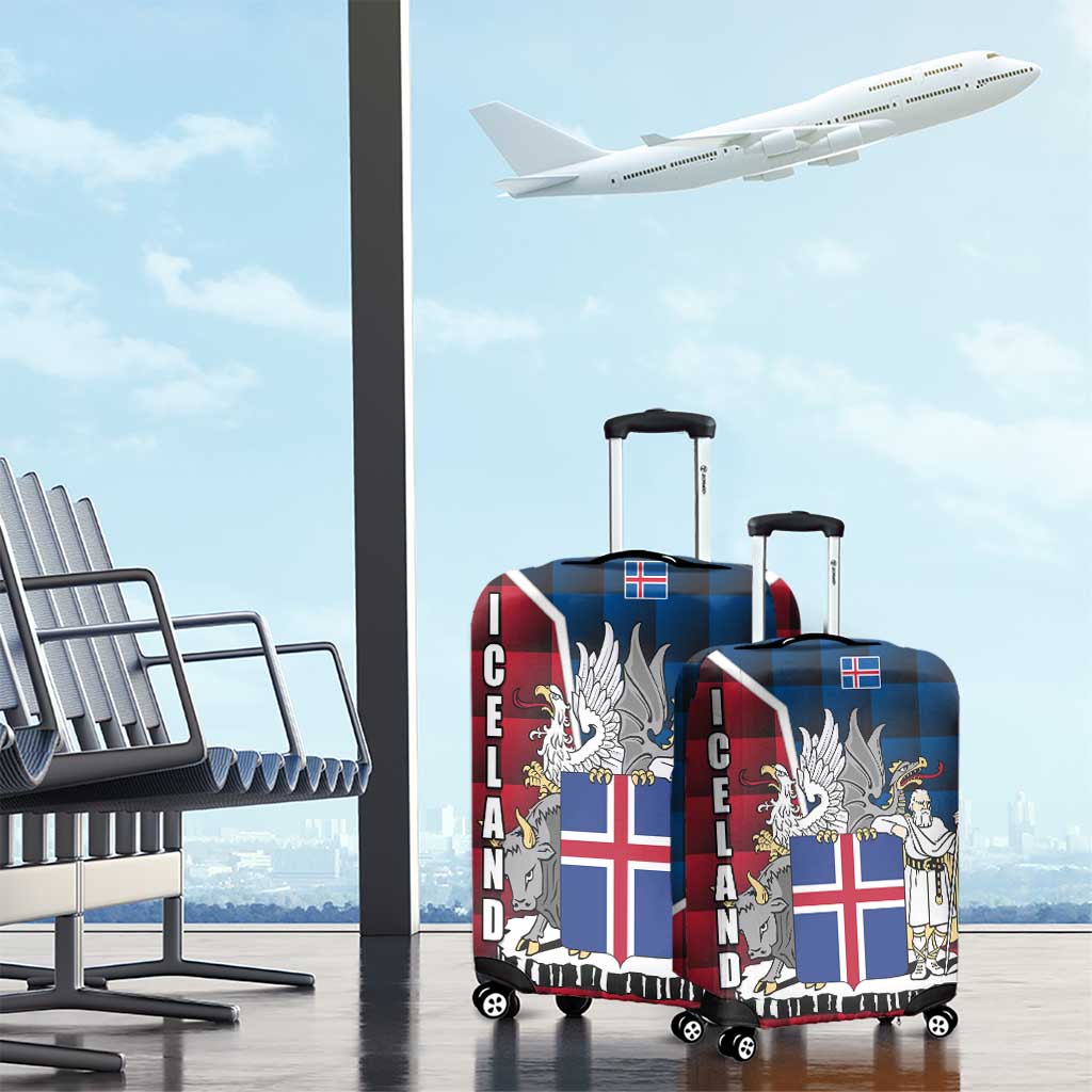 Iceland Crest Luggage Cover with Viking Dragon and Icelandic Flag Plaid Pattern TS04