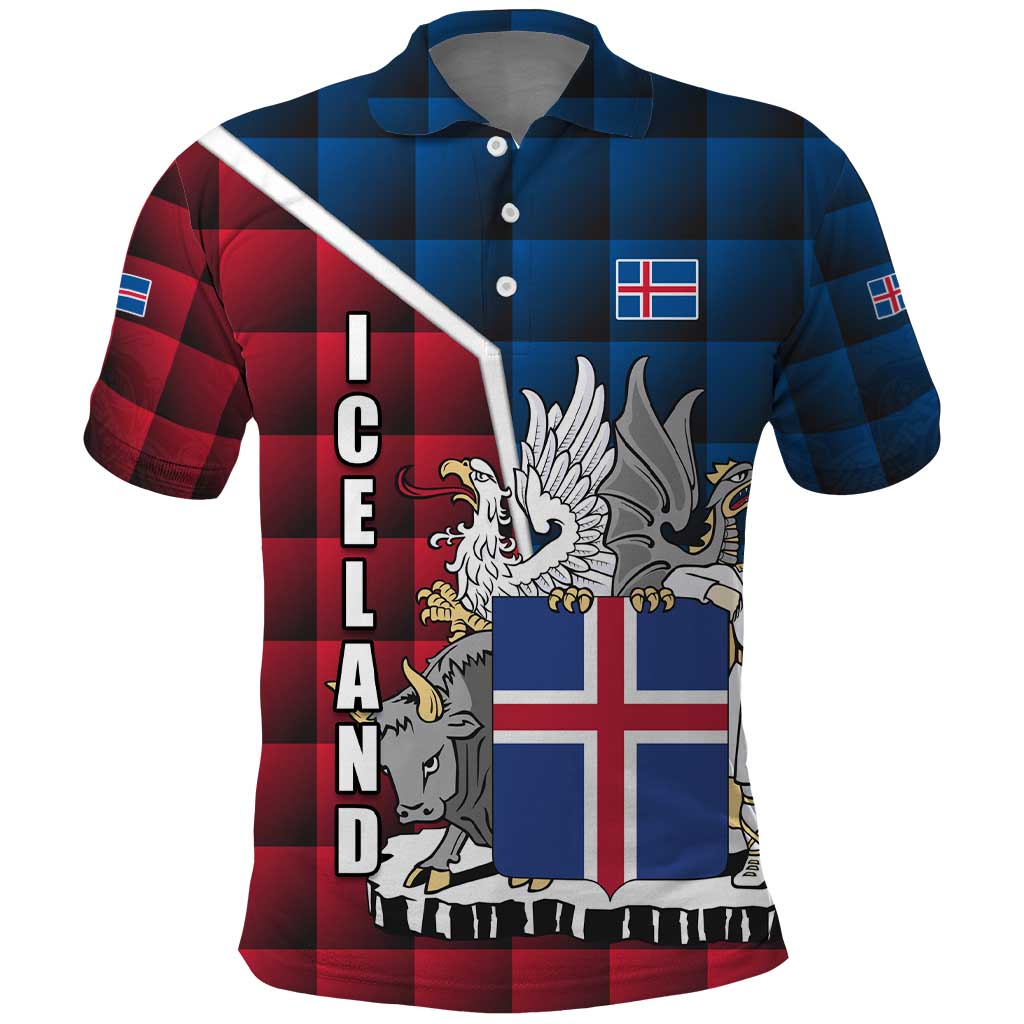 Iceland Crest Polo Shirt with Viking Dragon and Icelandic Flag Plaid Pattern TS04