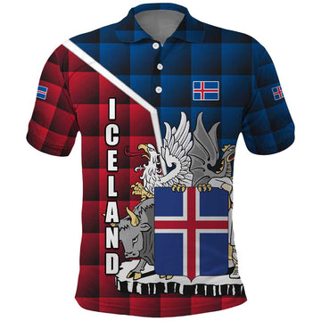 Iceland Crest Polo Shirt with Viking Dragon and Icelandic Flag Plaid Pattern TS04