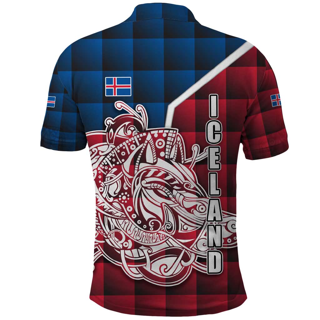 Iceland Crest Polo Shirt with Viking Dragon and Icelandic Flag Plaid Pattern TS04