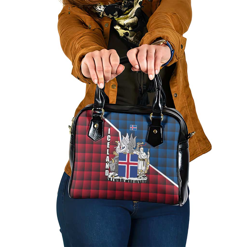 Iceland Crest Shoulder Handbag with Viking Dragon and Icelandic Flag Plaid Pattern TS04