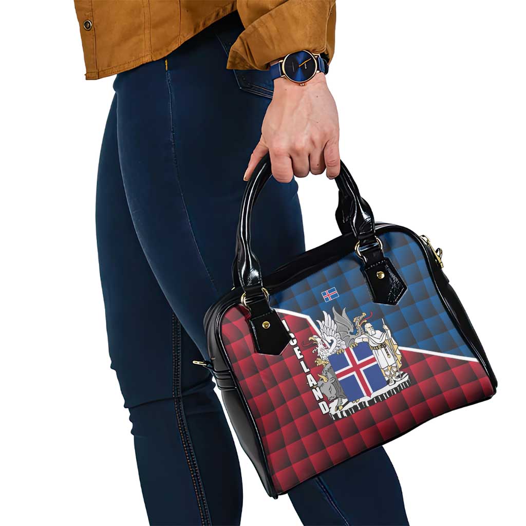 Iceland Crest Shoulder Handbag with Viking Dragon and Icelandic Flag Plaid Pattern TS04