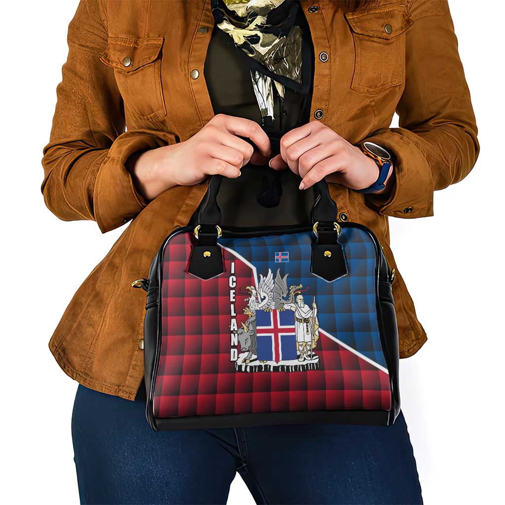 Iceland Crest Shoulder Handbag with Viking Dragon and Icelandic Flag Plaid Pattern TS04