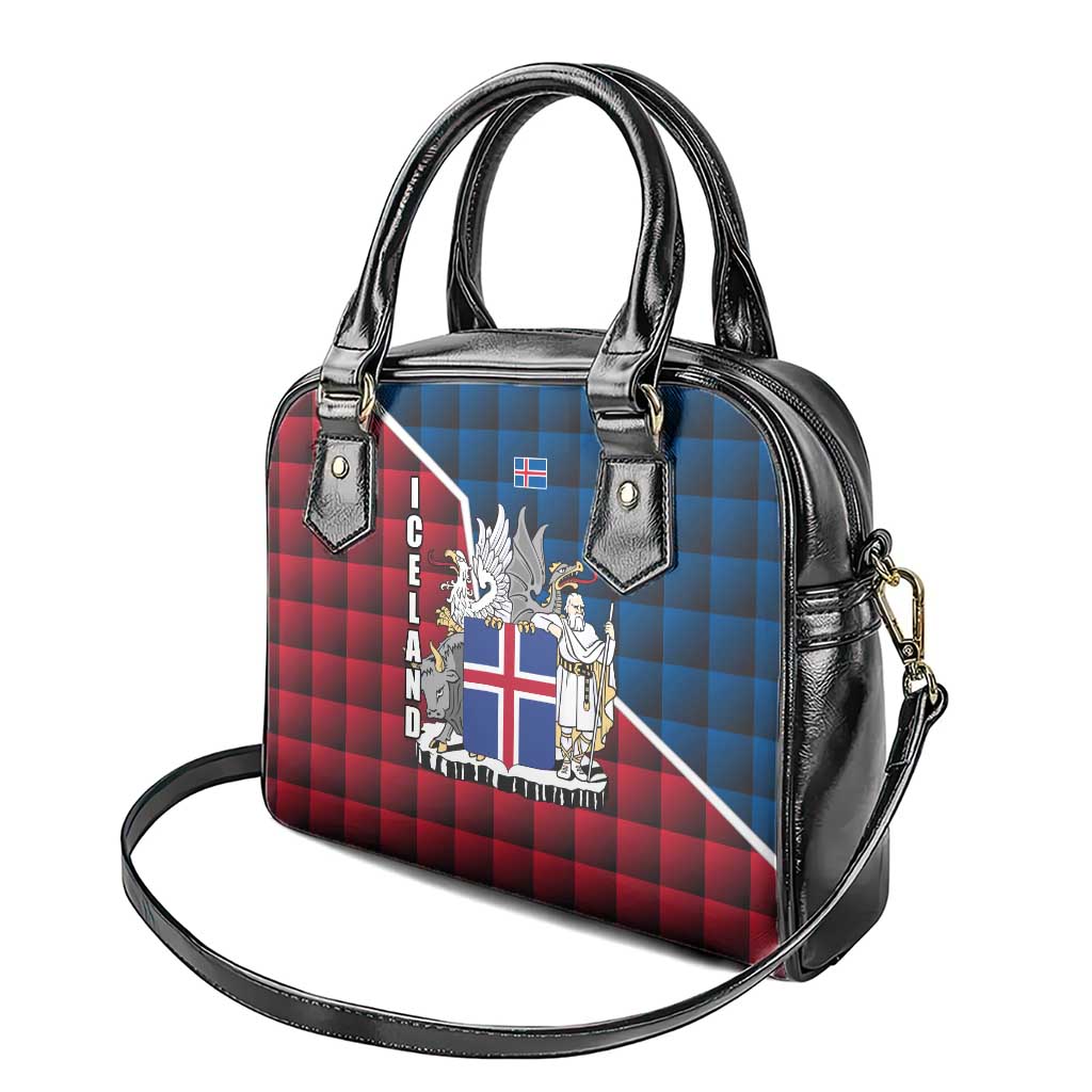 Iceland Crest Shoulder Handbag with Viking Dragon and Icelandic Flag Plaid Pattern TS04