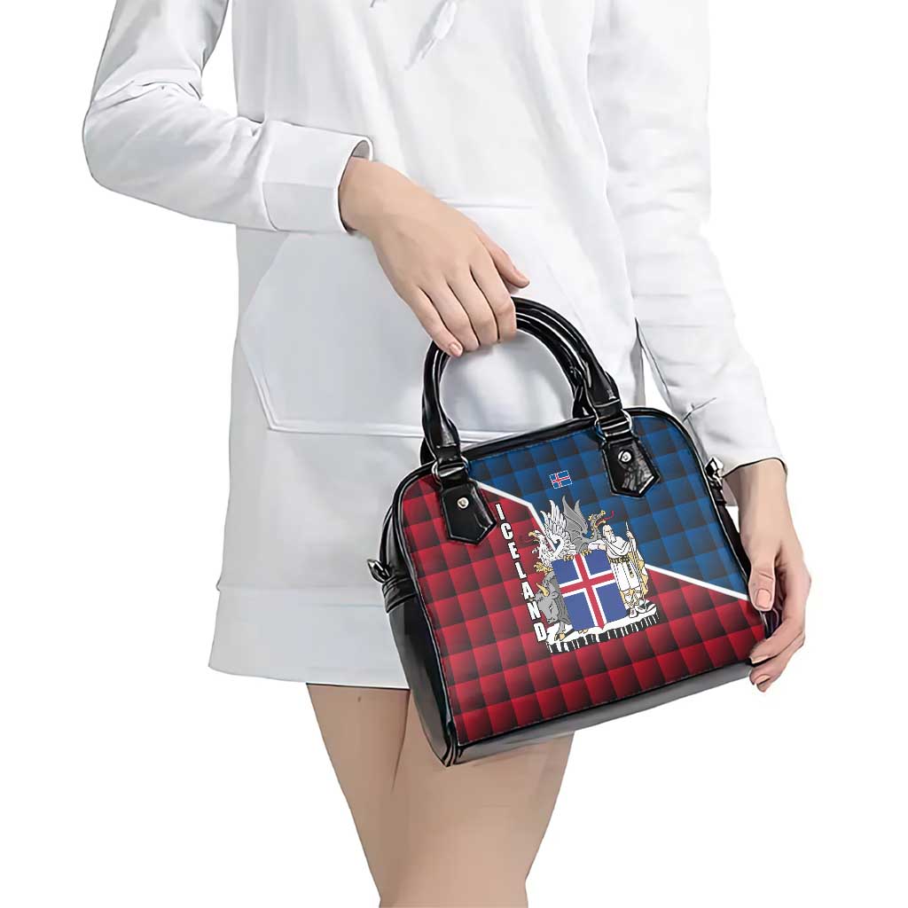 Iceland Crest Shoulder Handbag with Viking Dragon and Icelandic Flag Plaid Pattern TS04