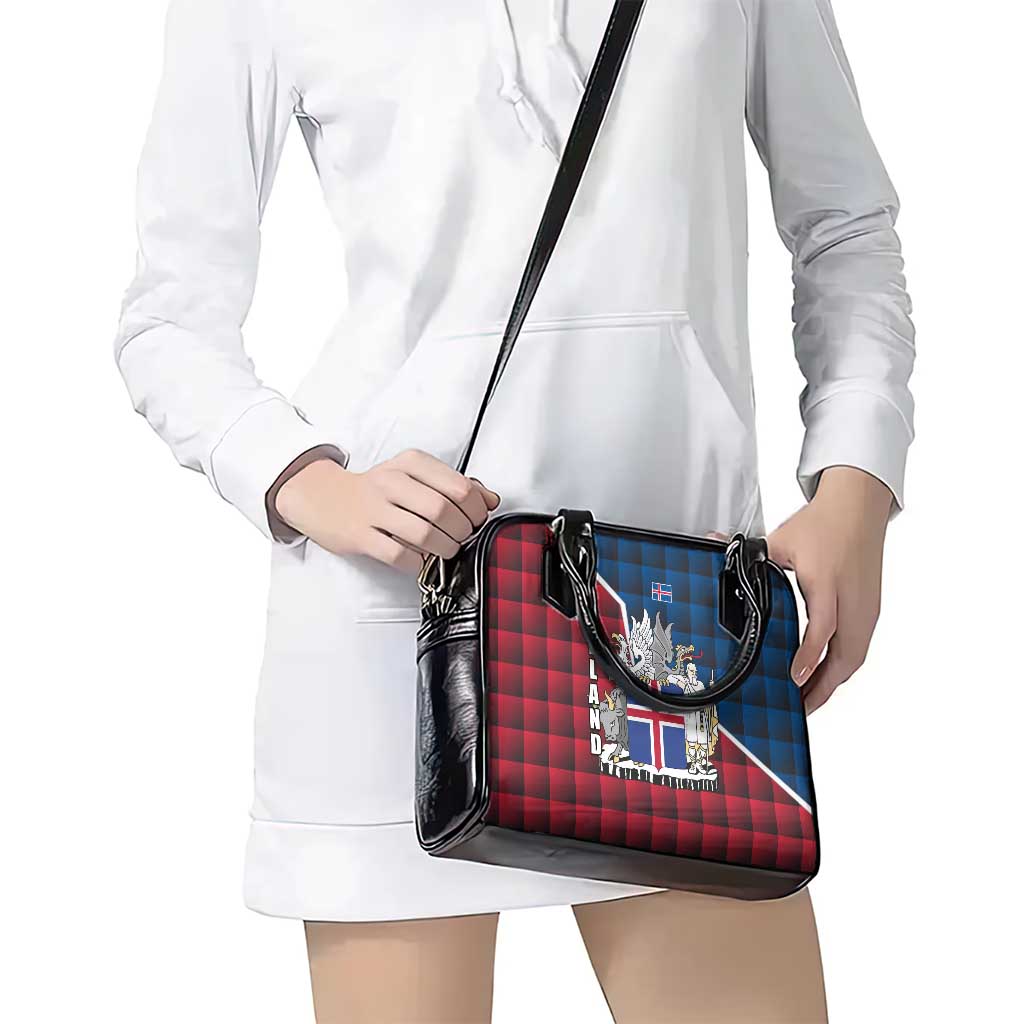 Iceland Crest Shoulder Handbag with Viking Dragon and Icelandic Flag Plaid Pattern TS04