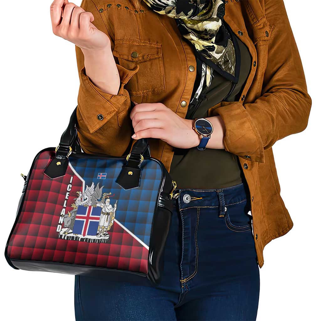 Iceland Crest Shoulder Handbag with Viking Dragon and Icelandic Flag Plaid Pattern TS04