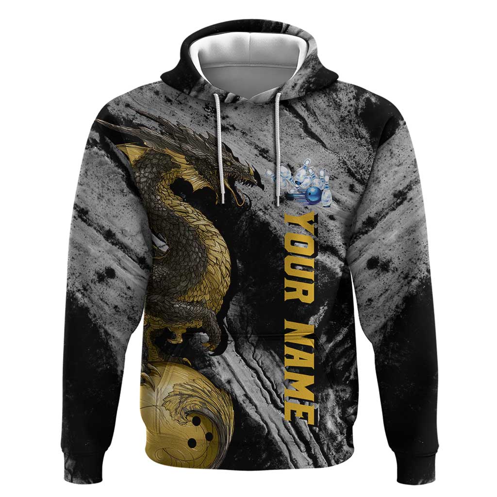 Golden Dragon and Bowling Ball Design Hoodie with Marble Stone Texture and Custom Team Name Text TS04
