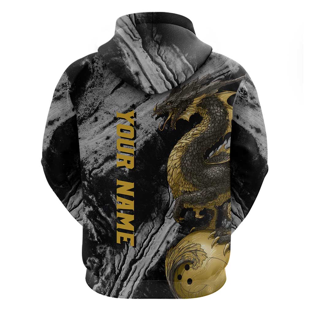 Golden Dragon and Bowling Ball Design Hoodie with Marble Stone Texture and Custom Team Name Text TS04