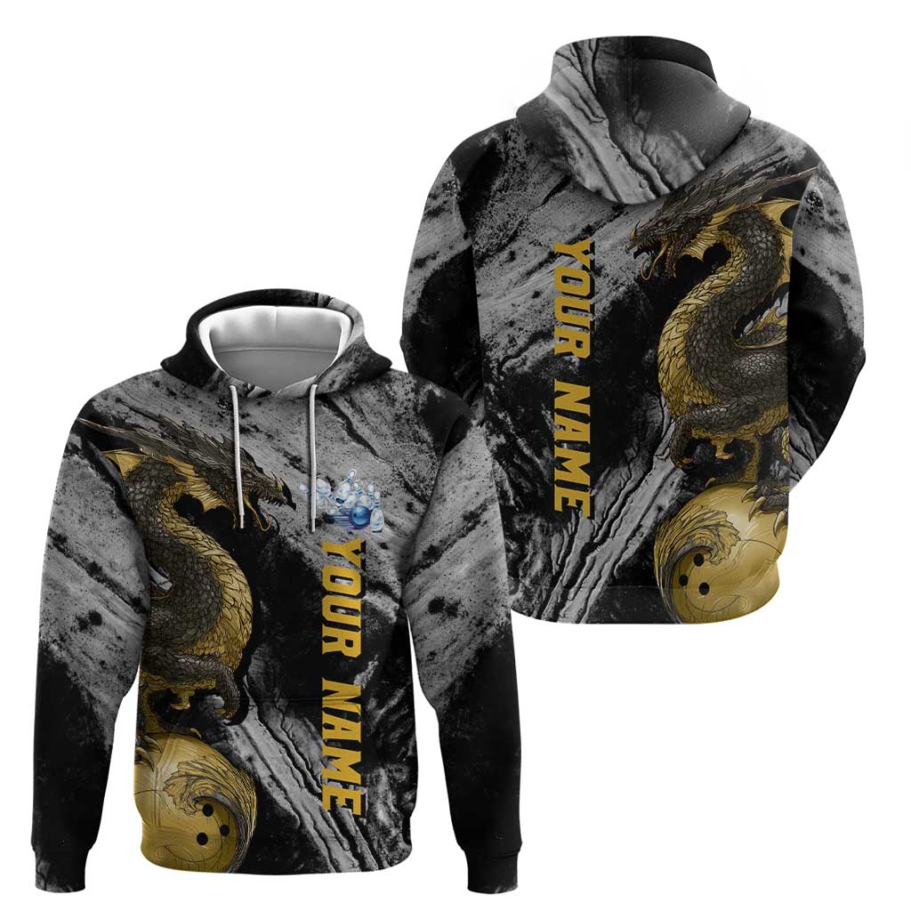 Golden Dragon and Bowling Ball Design Hoodie with Marble Stone Texture and Custom Team Name Text TS04