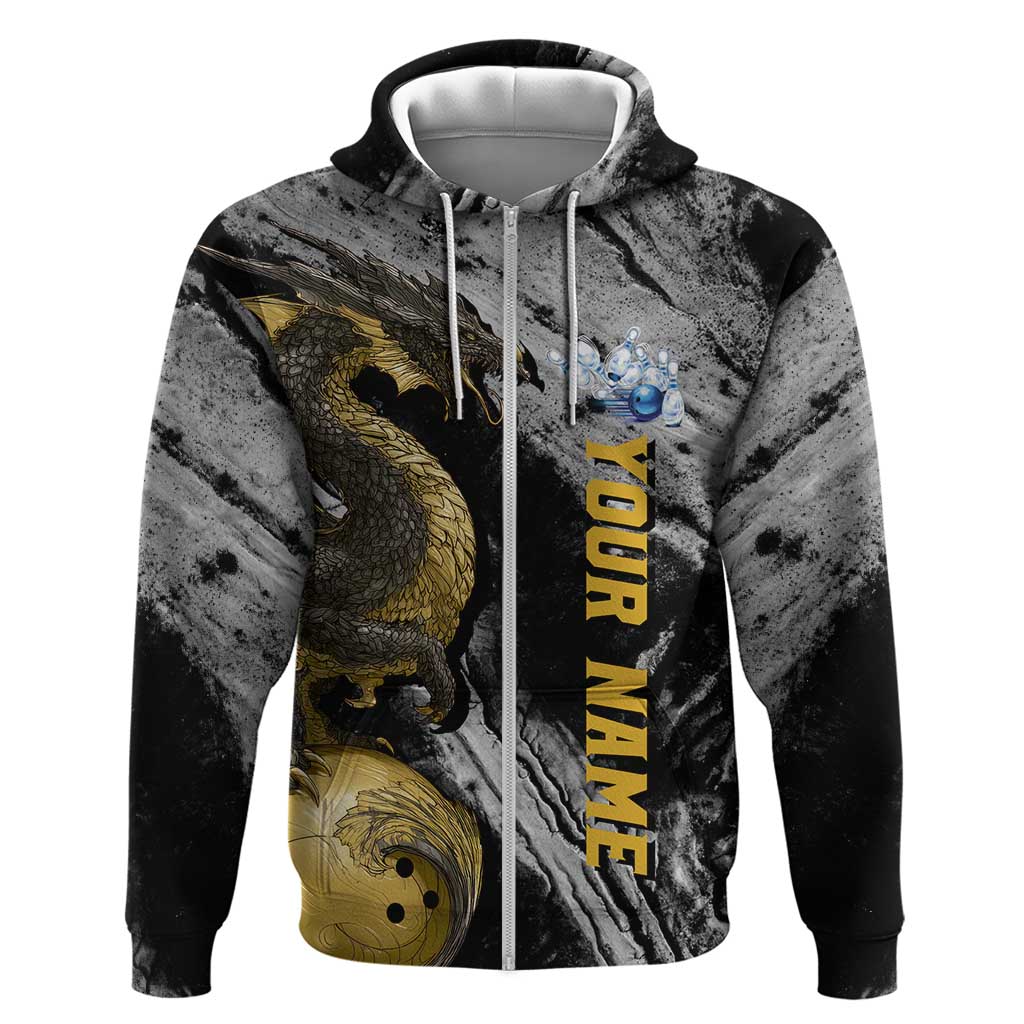 Golden Dragon and Bowling Ball Design Hoodie with Marble Stone Texture and Custom Team Name Text TS04