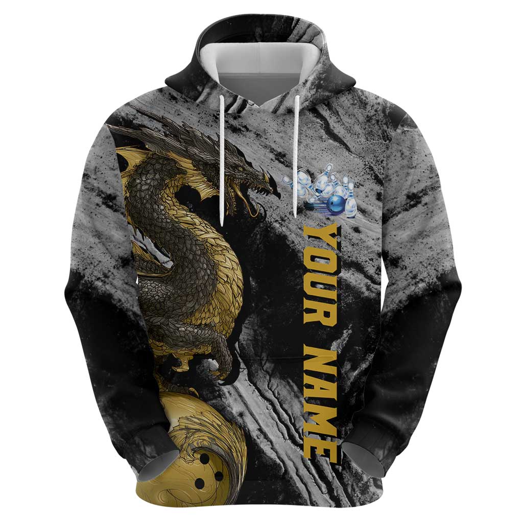 Golden Dragon and Bowling Ball Design Hoodie with Marble Stone Texture and Custom Team Name Text TS04