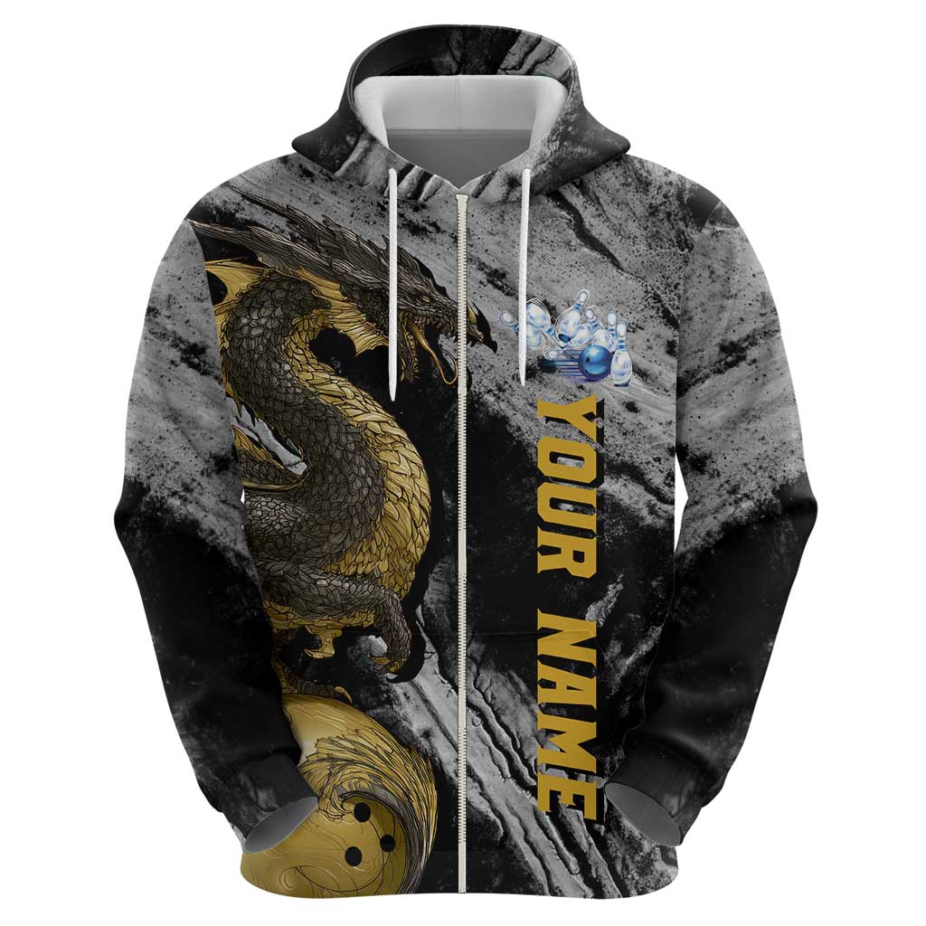 Golden Dragon and Bowling Ball Design Hoodie with Marble Stone Texture and Custom Team Name Text TS04