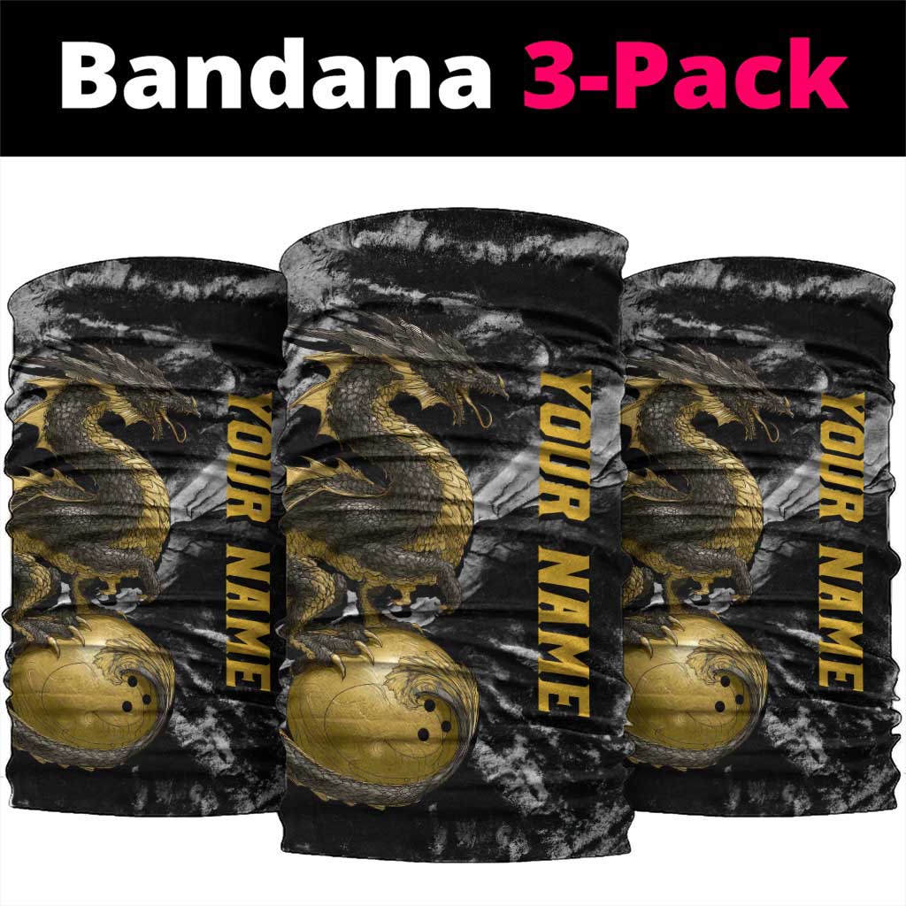 Golden Dragon and Bowling Ball Design Neck Gaiter with Marble Stone Texture and Custom Team Name Text TS04