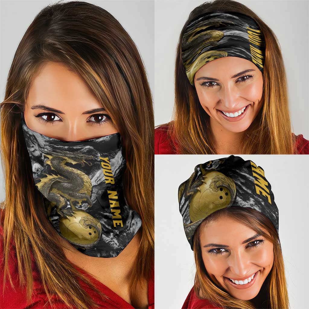 Golden Dragon and Bowling Ball Design Neck Gaiter with Marble Stone Texture and Custom Team Name Text TS04
