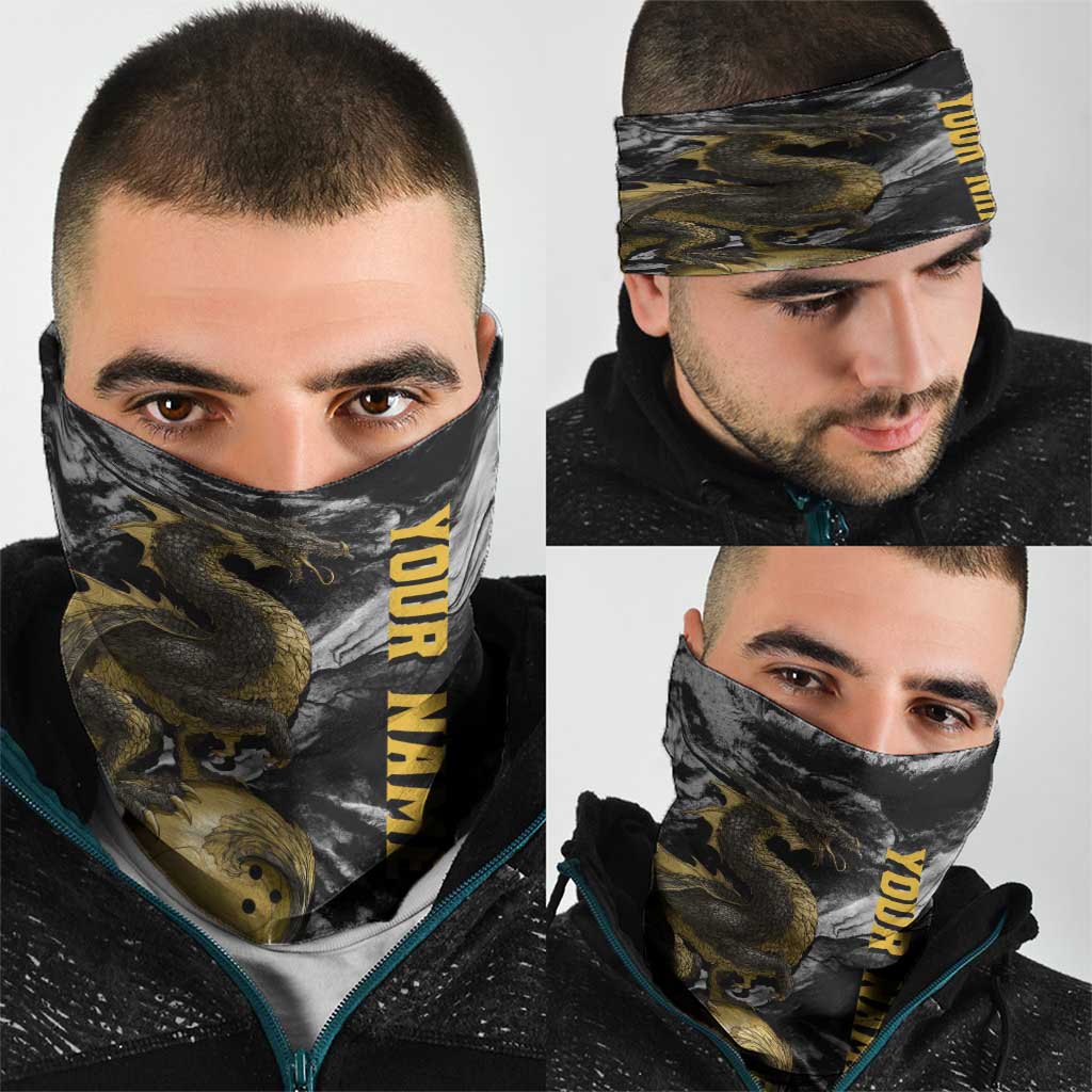 Golden Dragon and Bowling Ball Design Neck Gaiter with Marble Stone Texture and Custom Team Name Text TS04
