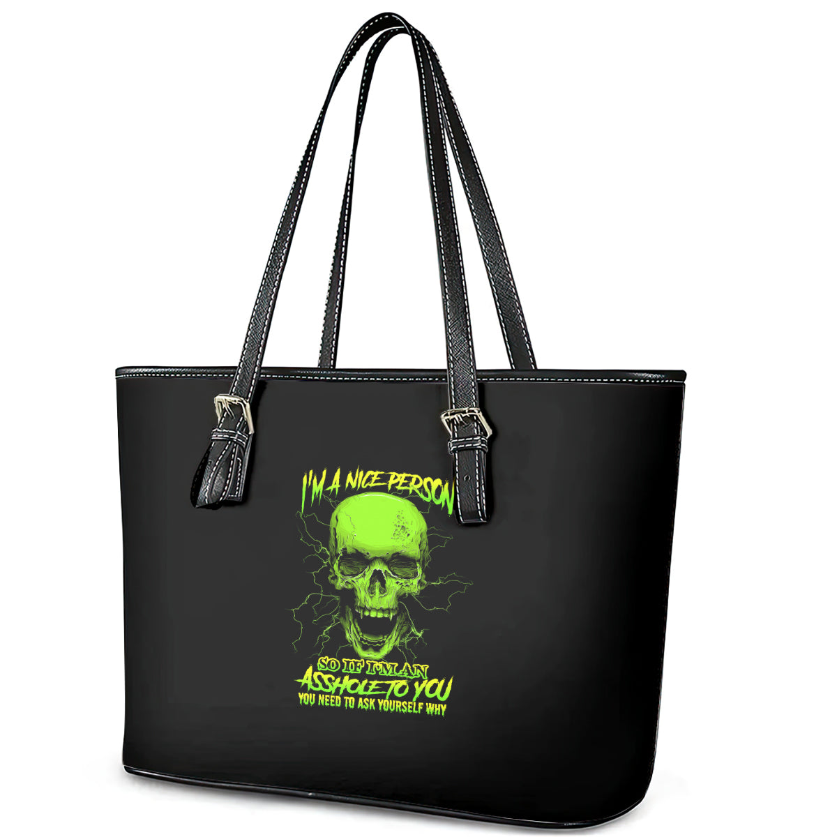 I'm A Nice Person Skull Leather Tote Bag TS04