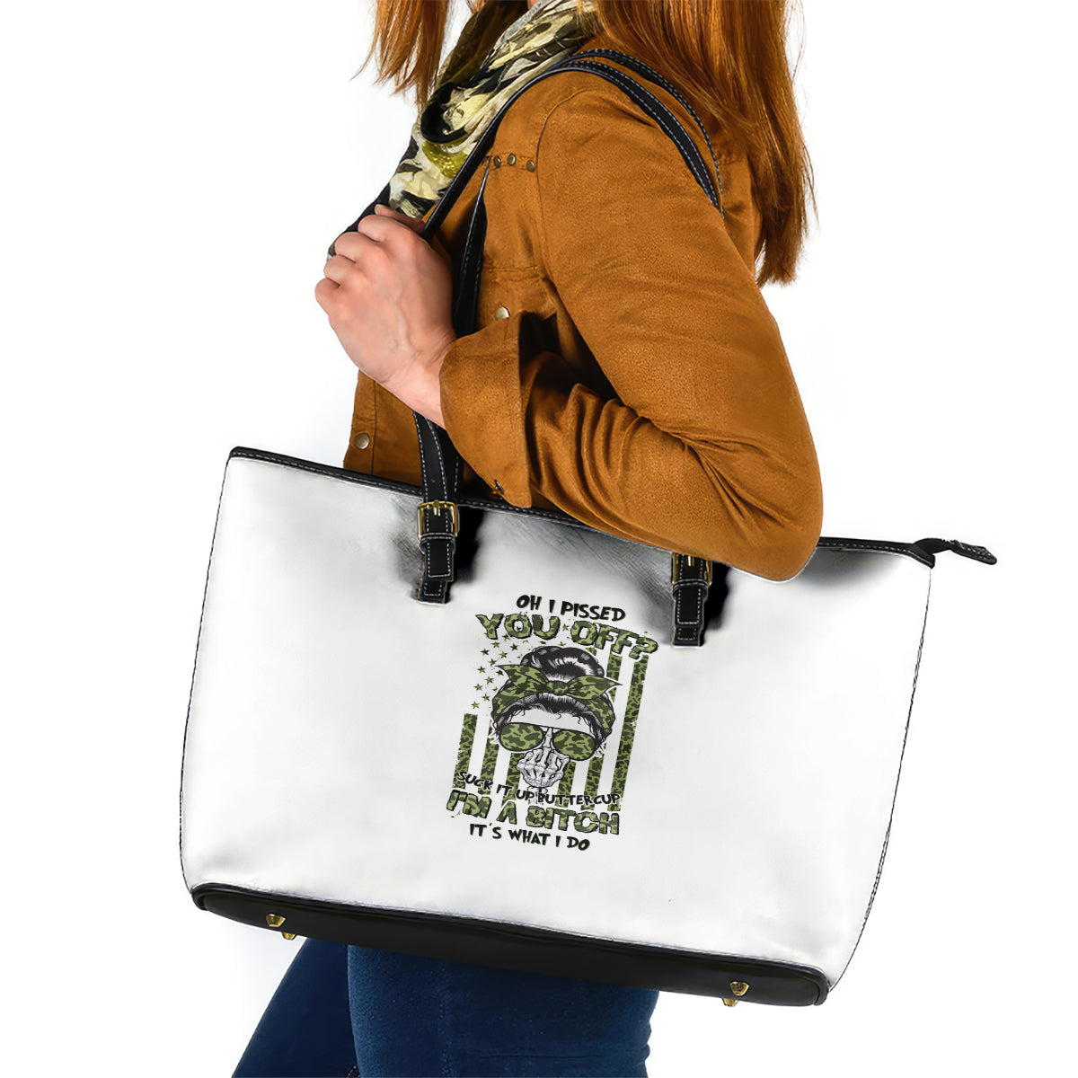 Oh I Pissed You Off Messy Bun Leather Tote Bag TS04