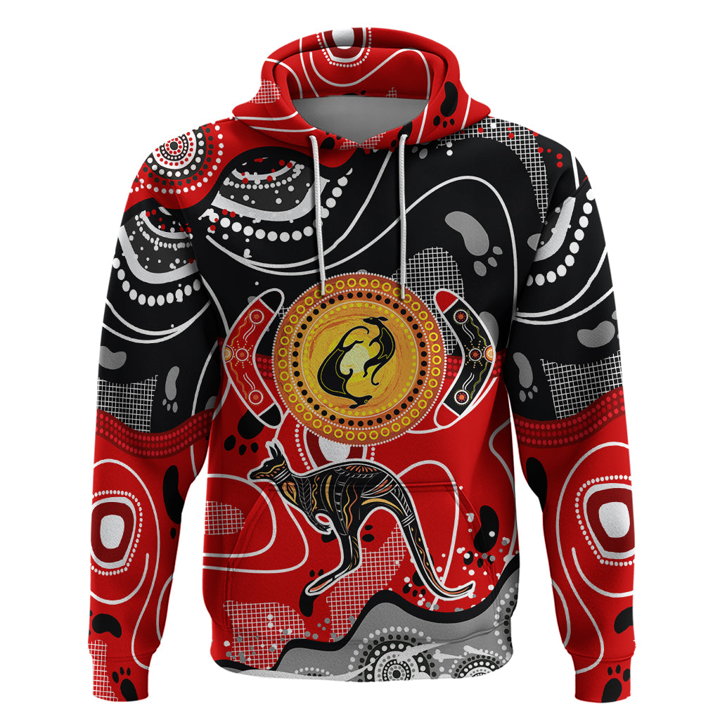 Aboriginal Flag Style Dot Art And Abstract Kangaroo Hoodie TS04