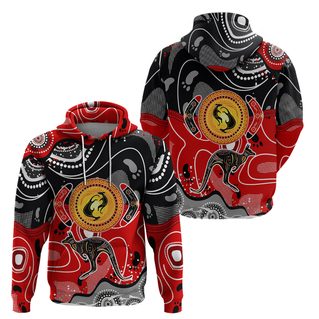 Aboriginal Flag Style Dot Art And Abstract Kangaroo Hoodie TS04
