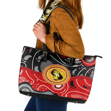 Aboriginal Flag Style Dot Art And Abstract Kangaroo Leather Tote Bag TS04