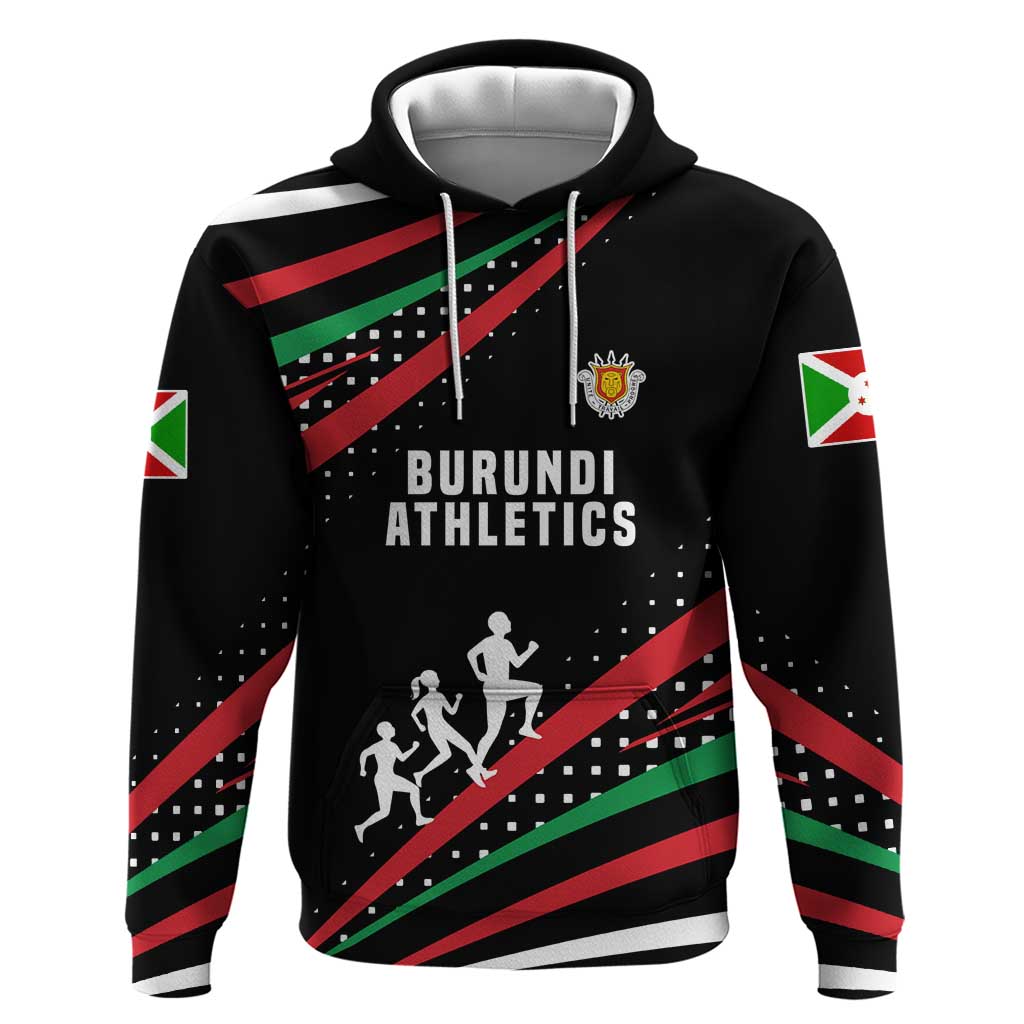 Burundi Hoodie with Athletics Runners Black Red Green Flag Spirit TS04