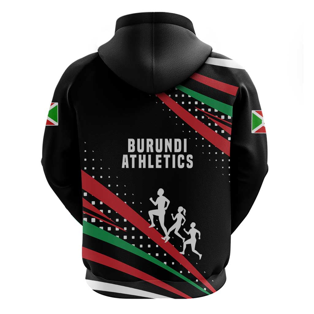Burundi Hoodie with Athletics Runners Black Red Green Flag Spirit TS04