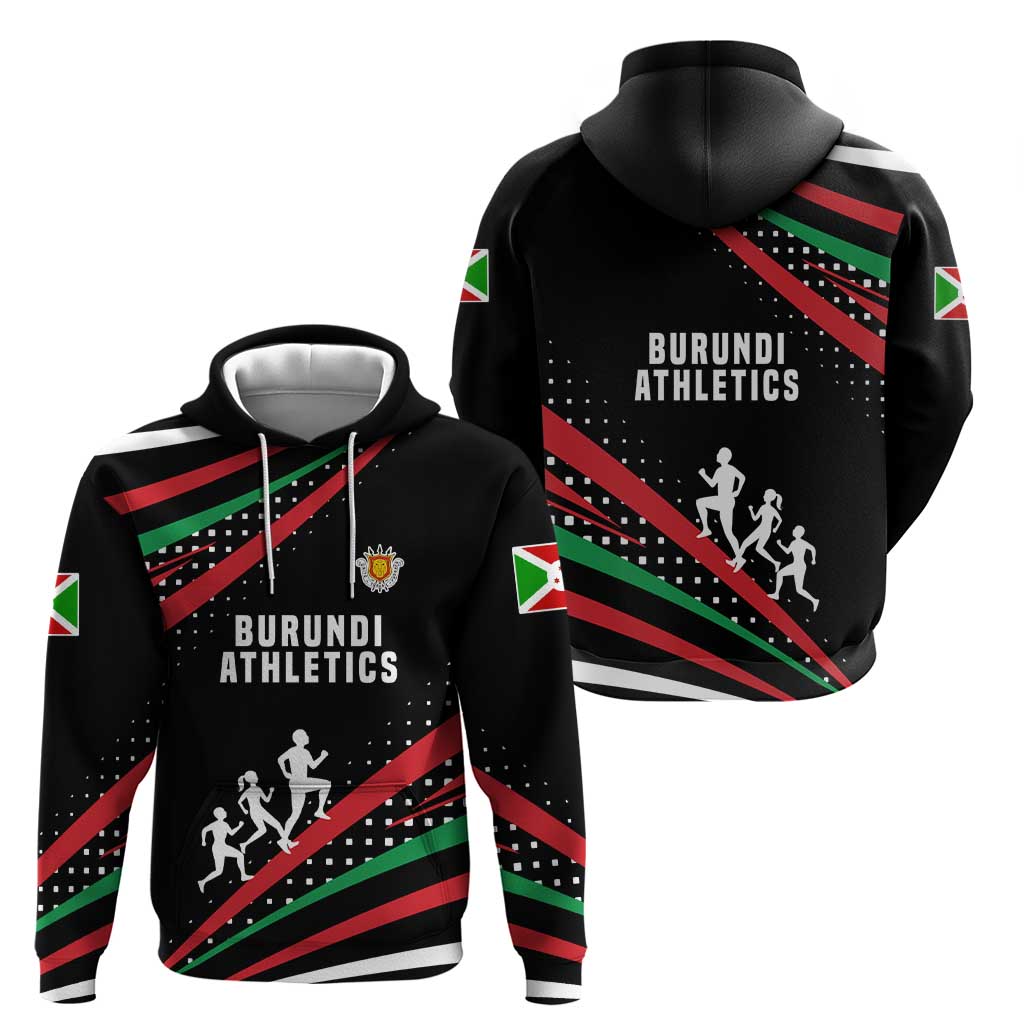 Burundi Hoodie with Athletics Runners Black Red Green Flag Spirit TS04