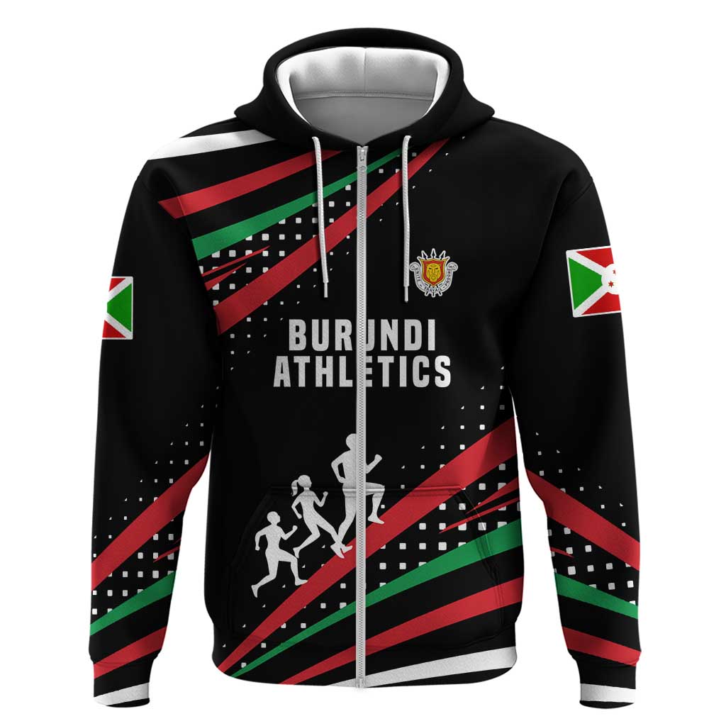 Burundi Hoodie with Athletics Runners Black Red Green Flag Spirit TS04