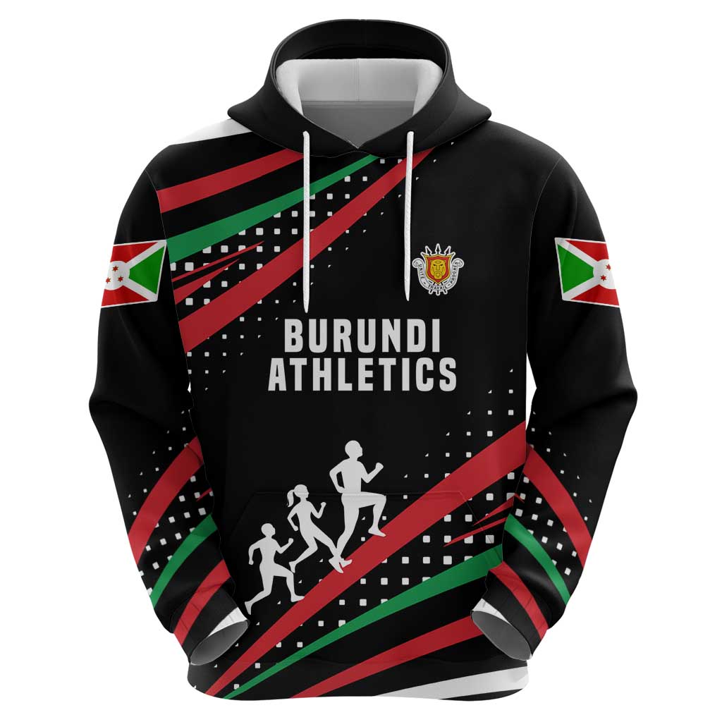 Burundi Hoodie with Athletics Runners Black Red Green Flag Spirit TS04