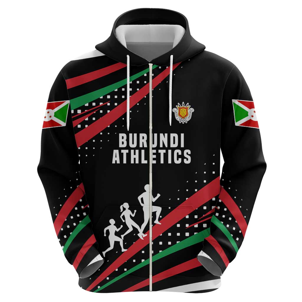 Burundi Hoodie with Athletics Runners Black Red Green Flag Spirit TS04