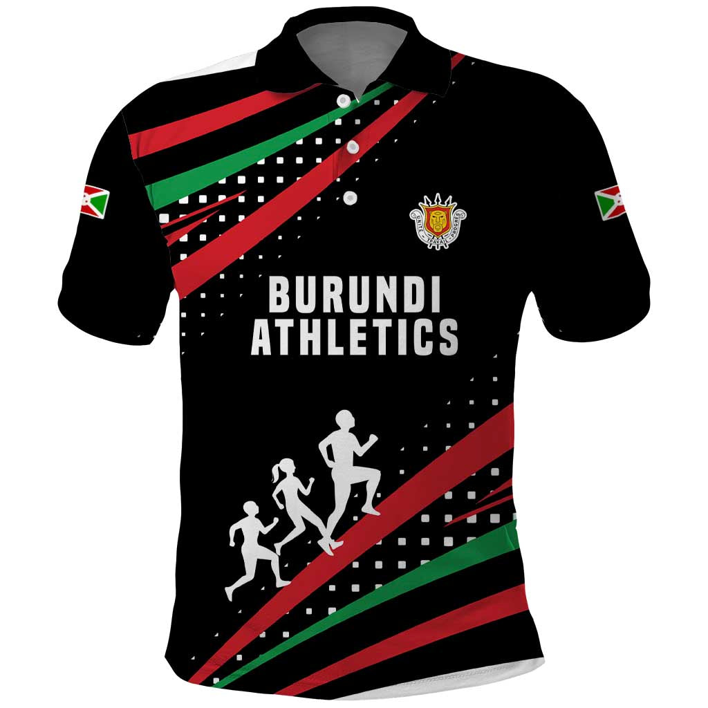 Burundi Polo Shirt with Athletics Runners Black Red Green Flag Spirit TS04