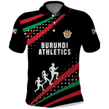 Burundi Polo Shirt with Athletics Runners Black Red Green Flag Spirit TS04
