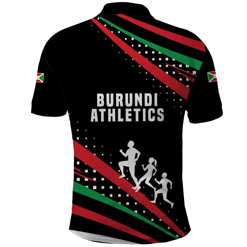 Burundi Polo Shirt with Athletics Runners Black Red Green Flag Spirit TS04