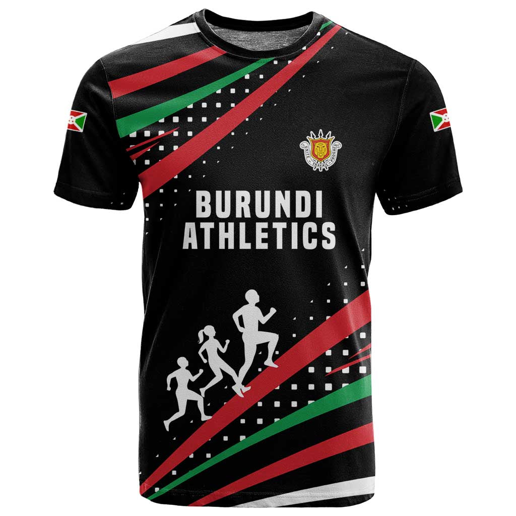 Burundi T shirt with Athletics Runners Black Red Green Flag Spirit TS04