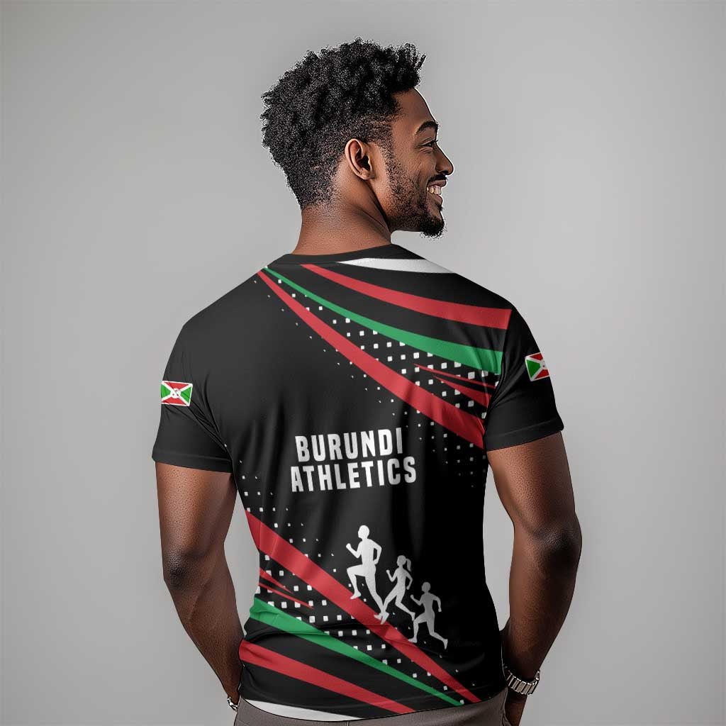Burundi T shirt with Athletics Runners Black Red Green Flag Spirit TS04