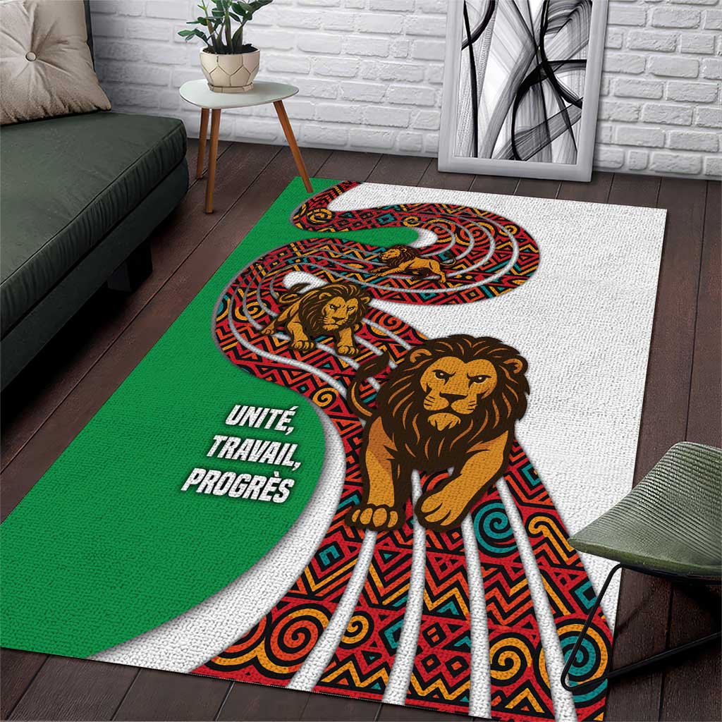 Burundi Lion Tribal Pattern Area Rug - National Motto Unité Travail Progrès TS04