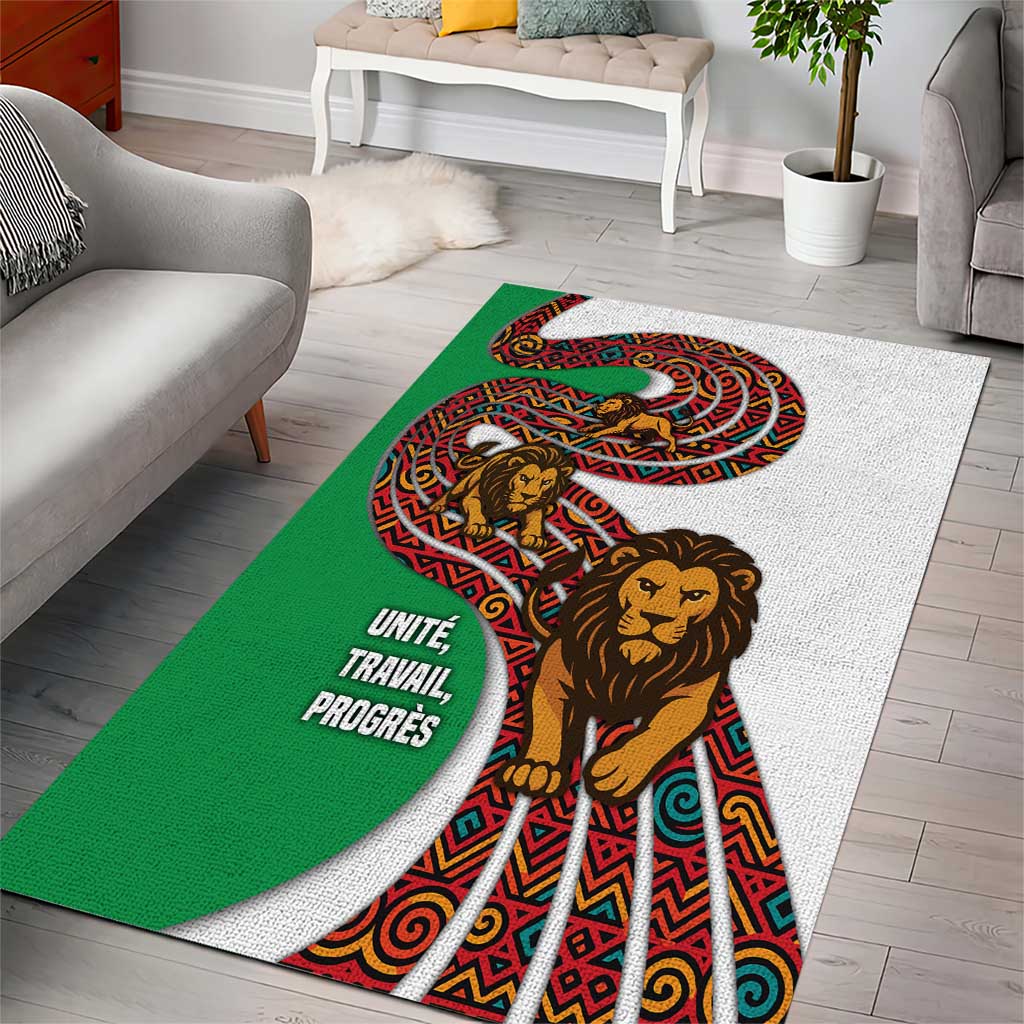 Burundi Lion Tribal Pattern Area Rug - National Motto Unité Travail Progrès TS04