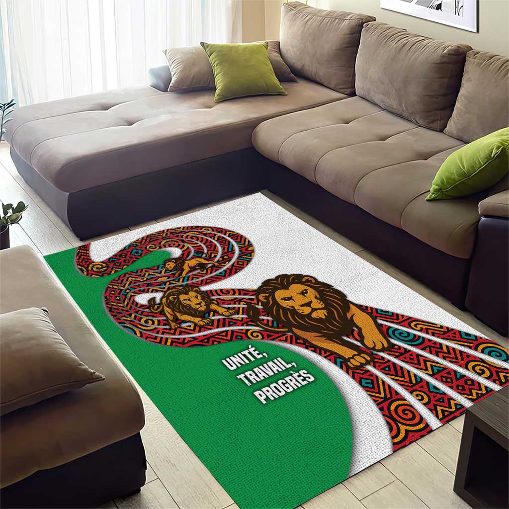 Burundi Lion Tribal Pattern Area Rug - National Motto Unité Travail Progrès TS04