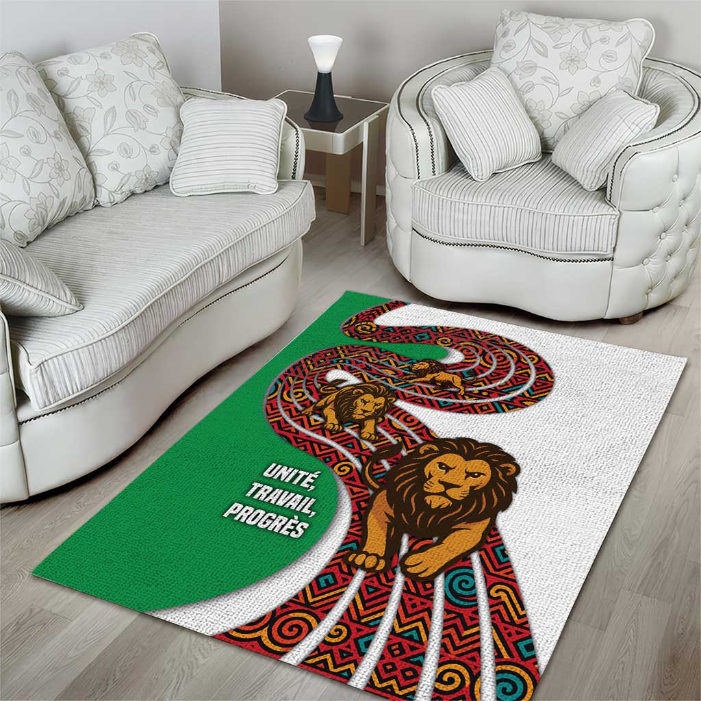 Burundi Lion Tribal Pattern Area Rug - National Motto Unité Travail Progrès TS04
