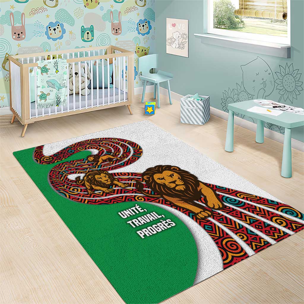 Burundi Lion Tribal Pattern Area Rug - National Motto Unité Travail Progrès TS04