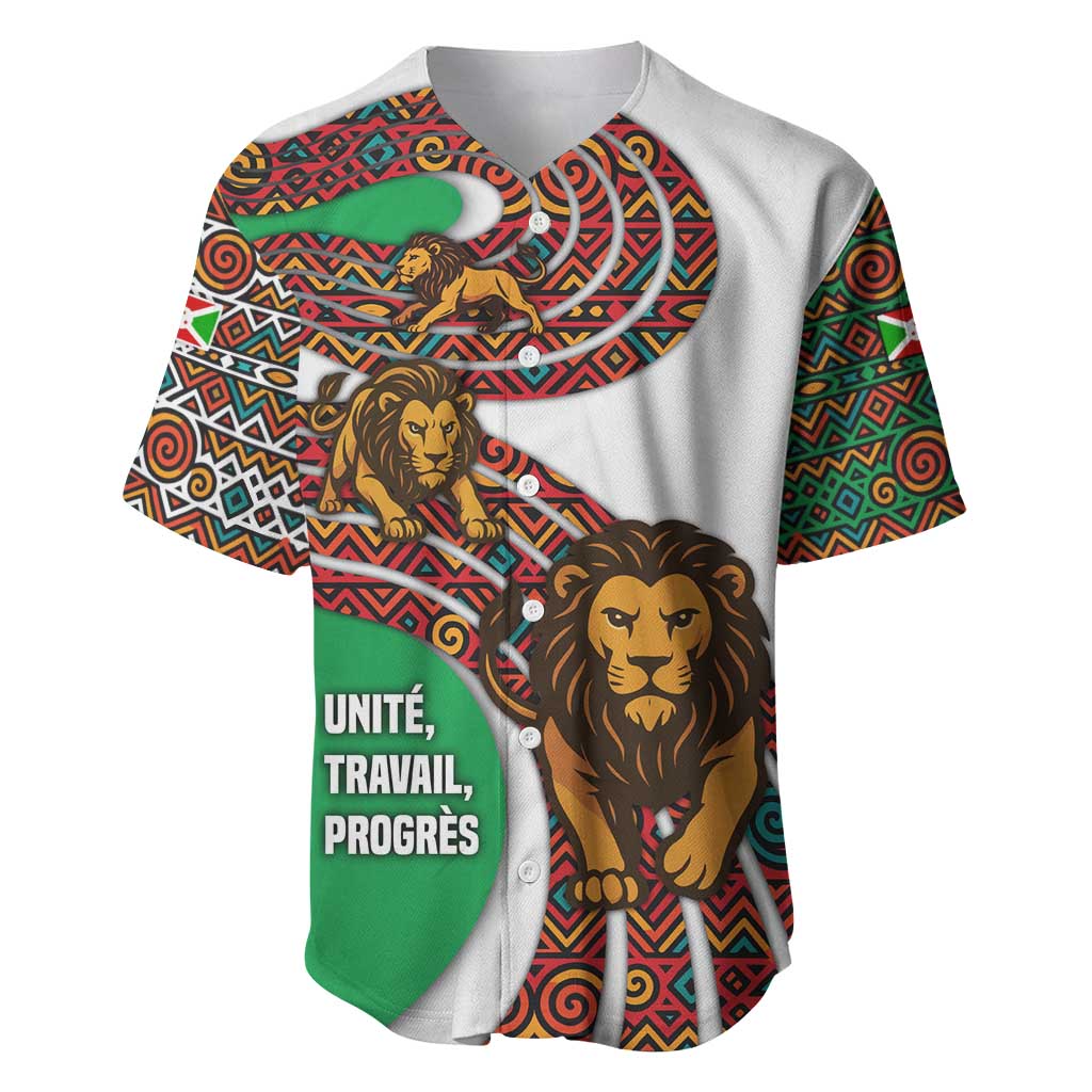 Burundi Lion Tribal Pattern Baseball Jersey - National Motto Unité Travail Progrès TS04