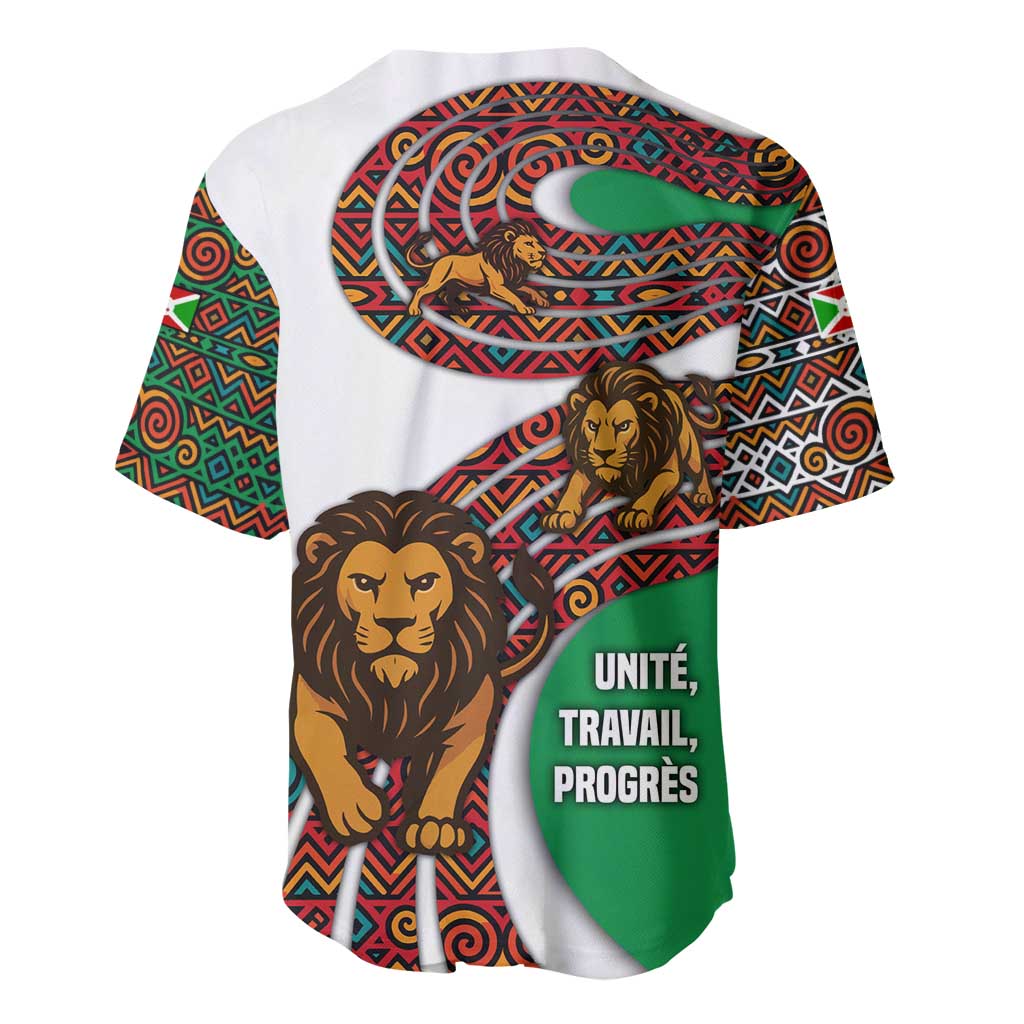 Burundi Lion Tribal Pattern Baseball Jersey - National Motto Unité Travail Progrès TS04