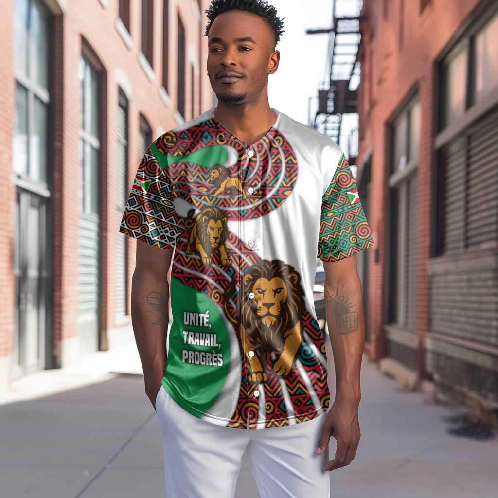 Burundi Lion Tribal Pattern Baseball Jersey - National Motto Unité Travail Progrès TS04