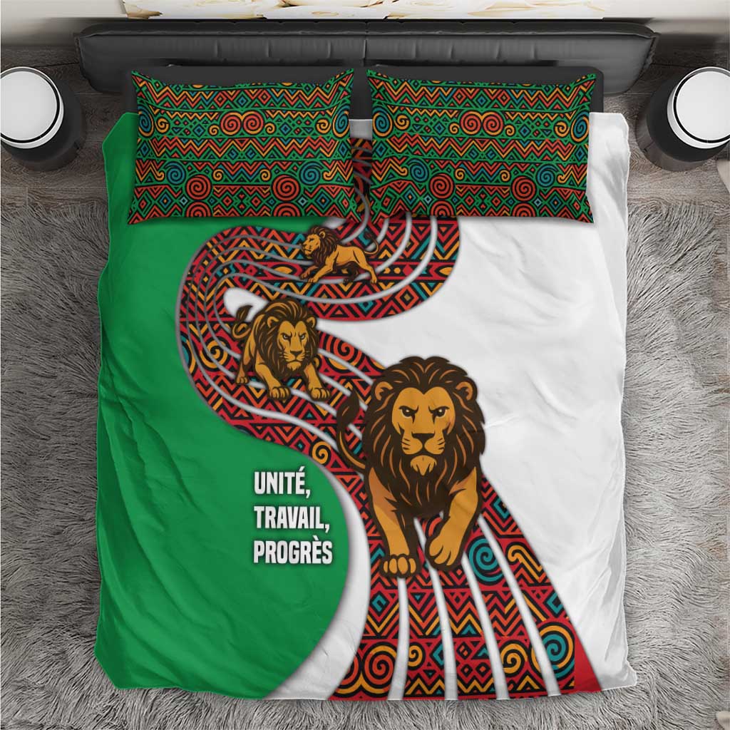 Burundi Lion Tribal Pattern Bedding Set - National Motto Unité Travail Progrès TS04