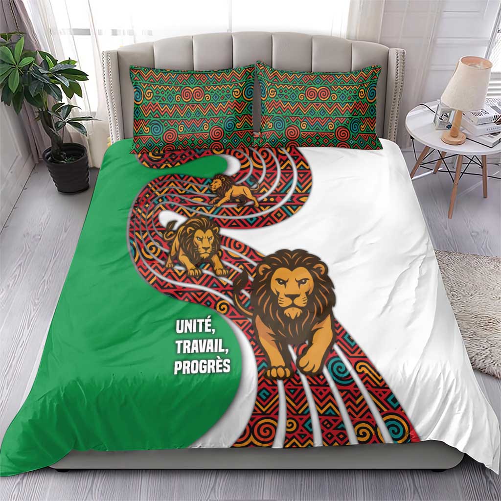Burundi Lion Tribal Pattern Bedding Set - National Motto Unité Travail Progrès TS04